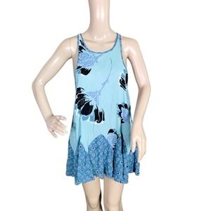 Free People Intimately Dress Womens Size S Blue Slip Printed Mini Flowy Beach‎